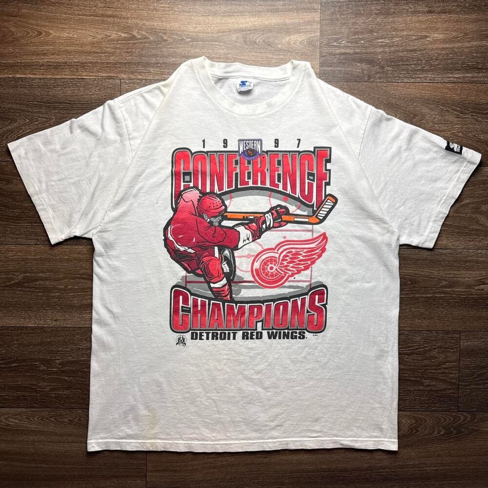 Vintage 1997 Single-Double Stitch Detroit Red Wings Conference Champions Tee